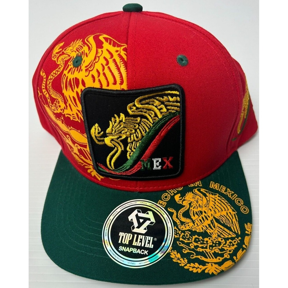 Top Level Snapback Mexico Themed Eagle Serpent Green Red Yellow OSFM Adjustable